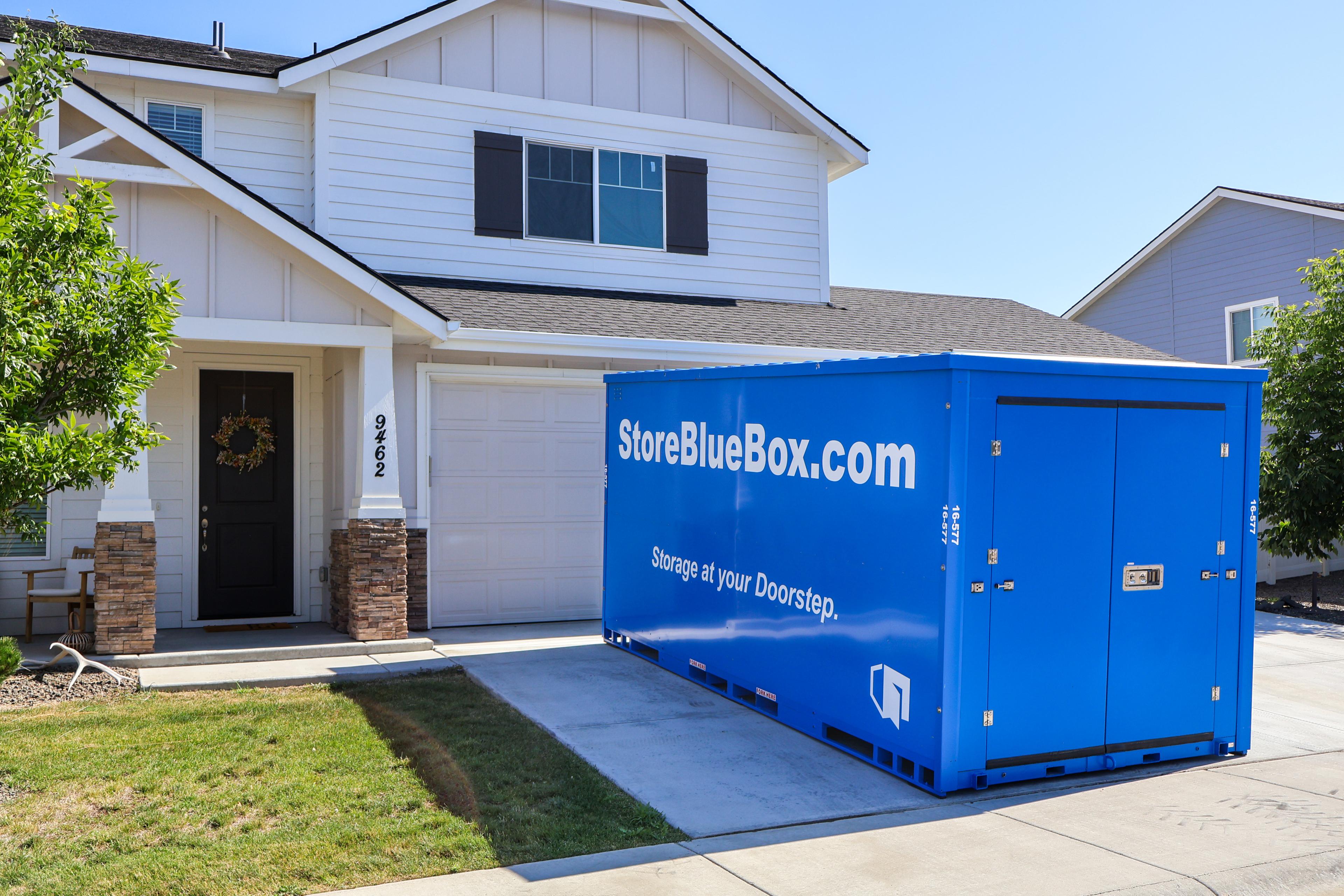 BlueBox portable storage container delivered at a home