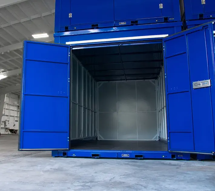 BlueBox containers staged for restoration storage support